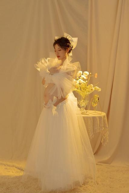 nvxiot Maternity Dress Set for Photo Shoot Summer Sexy Shoulderless White Tulle Top+ Skirt 2 Pieces Set for Pregnant Women Photography