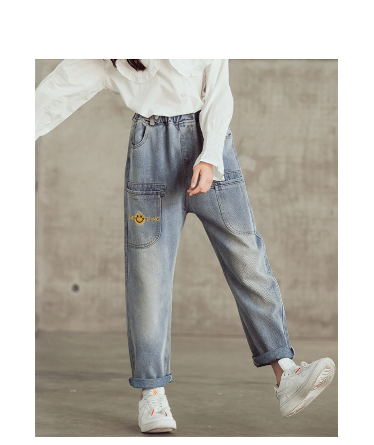 nvxiot Teenage Girls Jeans New Spring Kids Pants Fashion Loose School Trousers Autumn Fashion Jeans Children Pants 12 13 14 Years