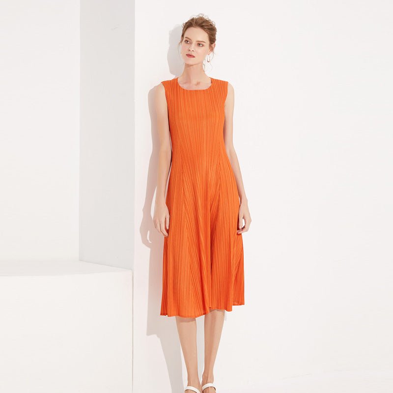 Pleated new product summer new round neck sleeveless temperament thin fashion loose dress, factory direct sales