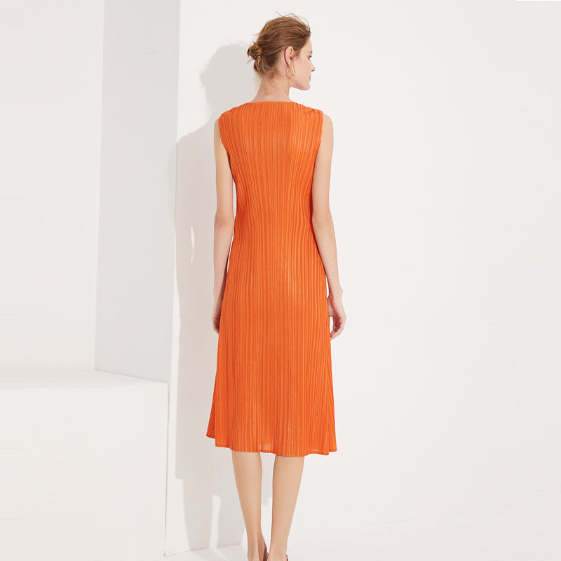 Pleated new product summer new round neck sleeveless temperament thin fashion loose dress, factory direct sales