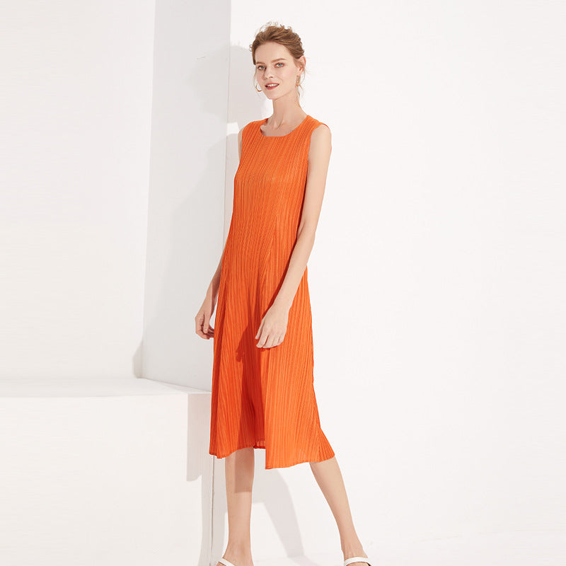 Pleated new product summer new round neck sleeveless temperament thin fashion loose dress, factory direct sales