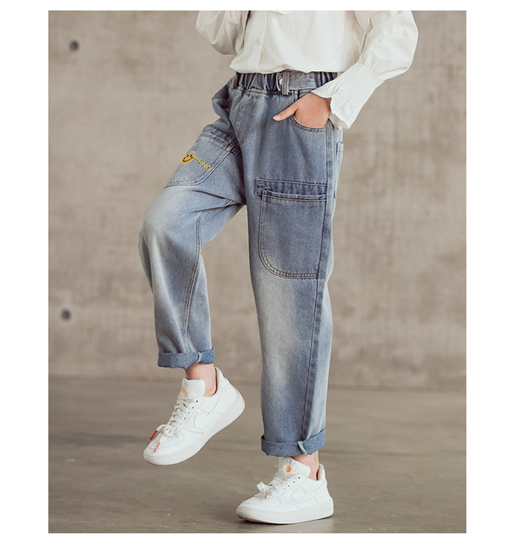 nvxiot Teenage Girls Jeans New Spring Kids Pants Fashion Loose School Trousers Autumn Fashion Jeans Children Pants 12 13 14 Years