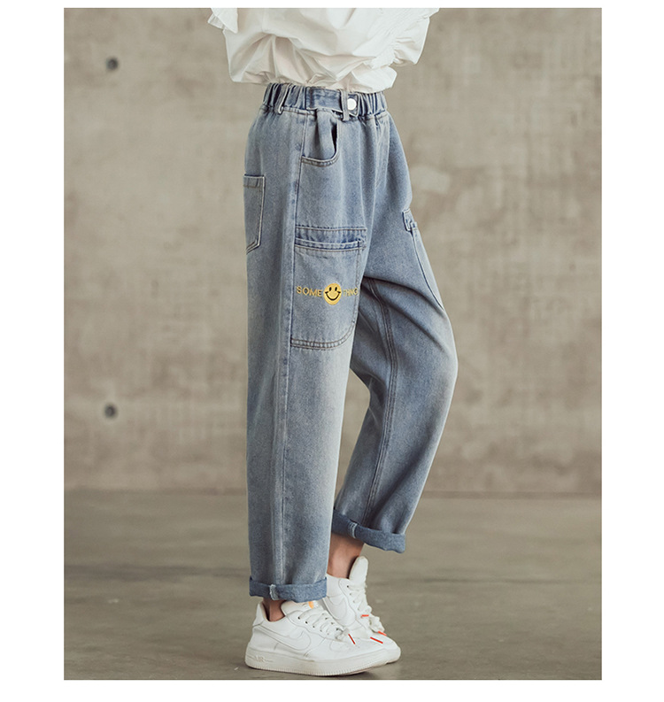 nvxiot Teenage Girls Jeans New Spring Kids Pants Fashion Loose School Trousers Autumn Fashion Jeans Children Pants 12 13 14 Years