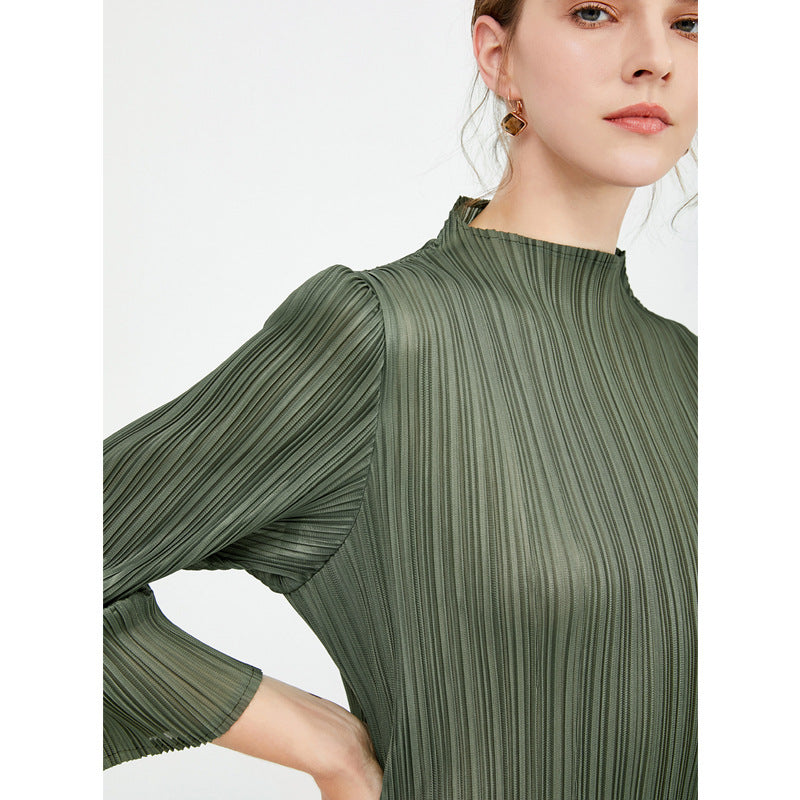 New hot-selling pleated women's clothing comfortable soft dress women's medium and long slim-fitting a-word skirt long-sleeved dress women