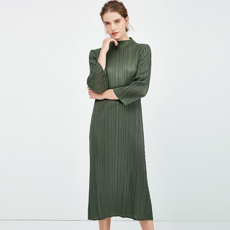 New hot-selling pleated women's clothing comfortable soft dress women's medium and long slim-fitting a-word skirt long-sleeved dress women