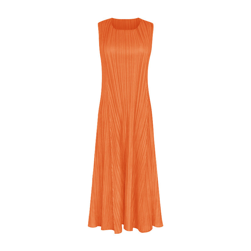 Pleated new product summer new round neck sleeveless temperament thin fashion loose dress, factory direct sales