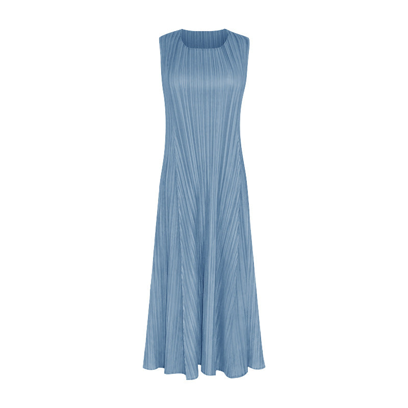 Pleated new product summer new round neck sleeveless temperament thin fashion loose dress, factory direct sales