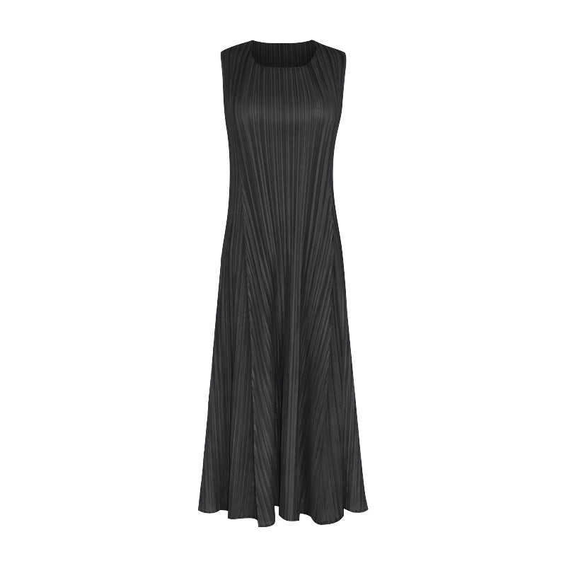 Pleated new product summer new round neck sleeveless temperament thin fashion loose dress, factory direct sales