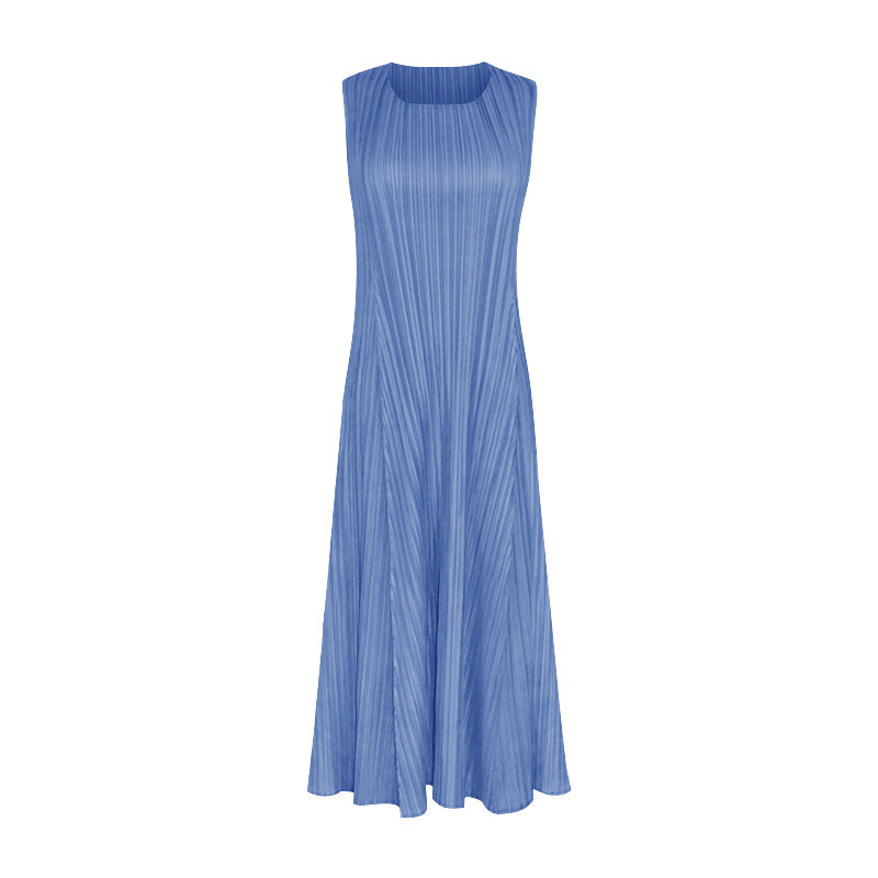 Pleated new product summer new round neck sleeveless temperament thin fashion loose dress, factory direct sales