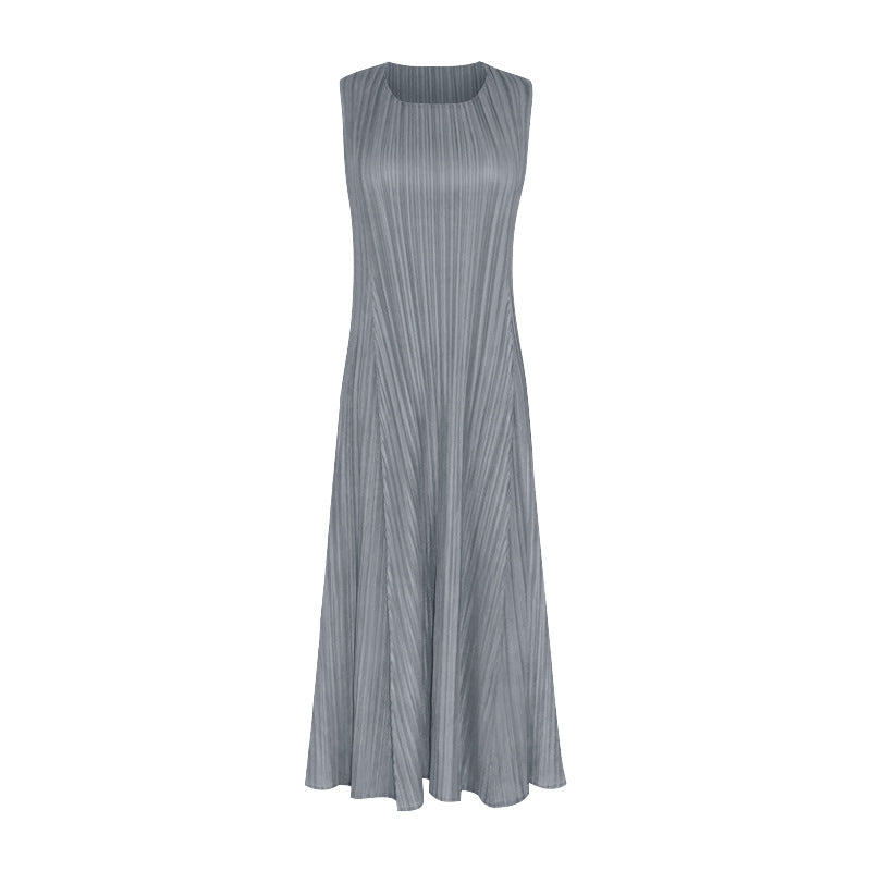 Pleated new product summer new round neck sleeveless temperament thin fashion loose dress, factory direct sales