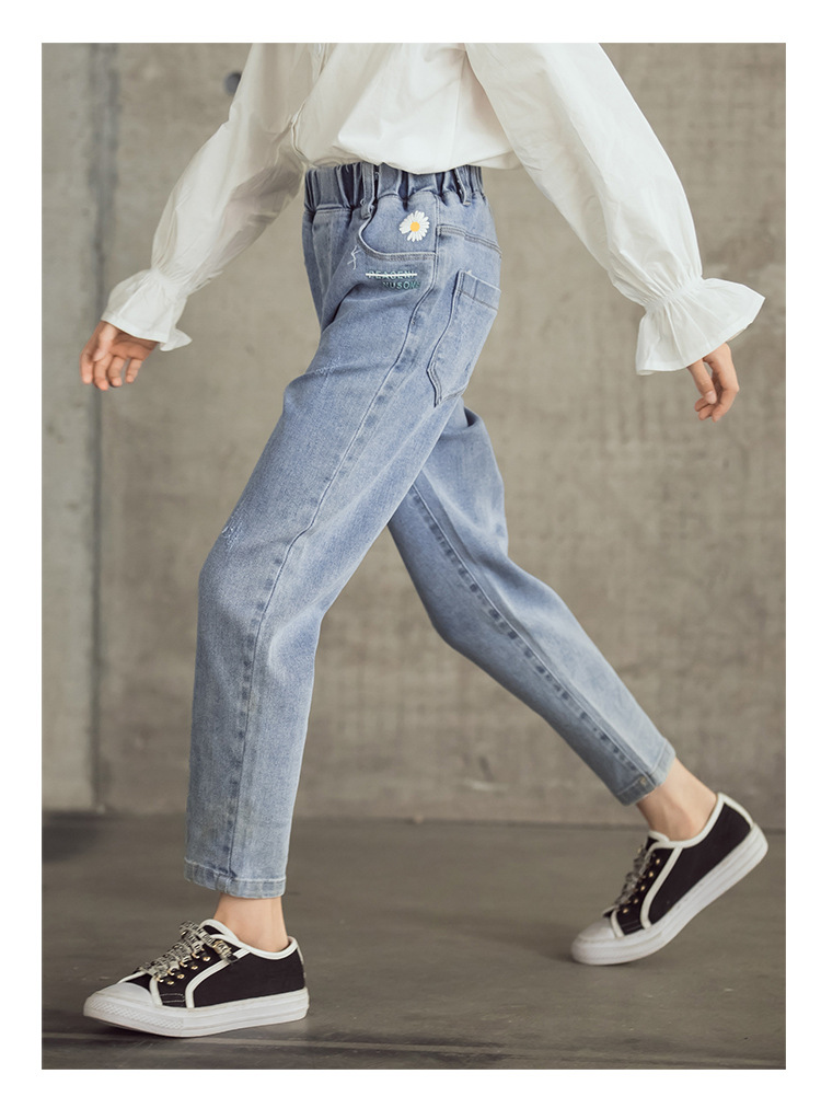 nvxiot Teenage Girls Jeans New Spring Kids Pants Fashion Loose School Trousers Autumn Fashion Jeans Children Pants 12 13 14 Years