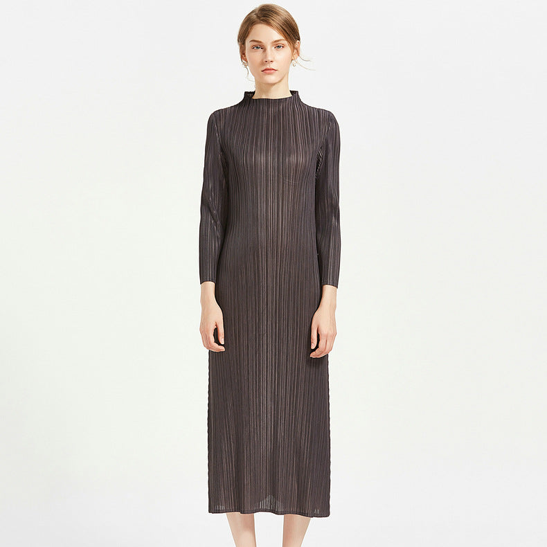 New hot-selling pleated women's clothing comfortable soft dress women's medium and long slim-fitting a-word skirt long-sleeved dress women