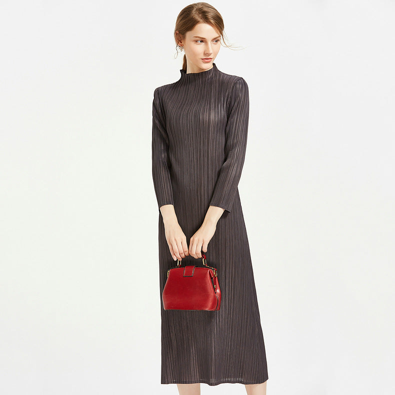 New hot-selling pleated women's clothing comfortable soft dress women's medium and long slim-fitting a-word skirt long-sleeved dress women