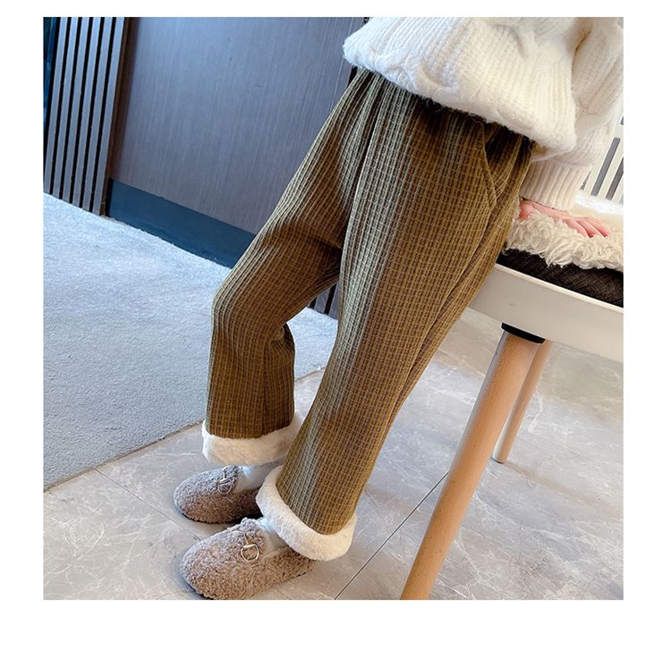 nvxiot Fashion Winter Keep Warm Children Cotton Padded Plush Pants Thicken Plus Velvet Childrens Wear Clothes Girls Boot Cut trousers