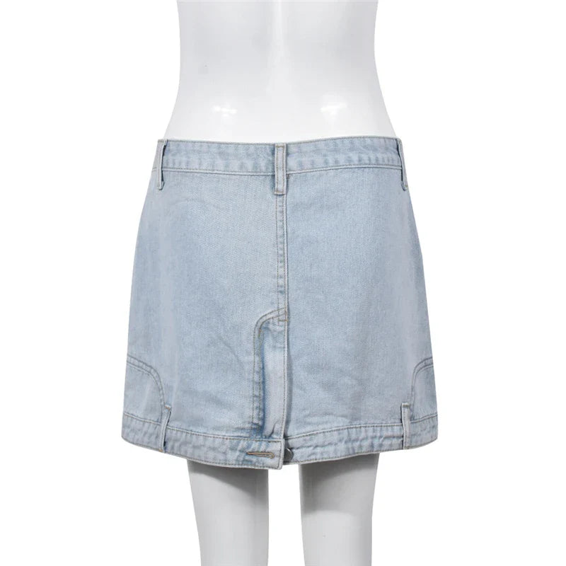 nvxiot - Women Summer Jeans Mini Skirts Button Zipper Pockets Vintage Hipster Denim Bottoms Dropship Wholesale Y2K Streetwear