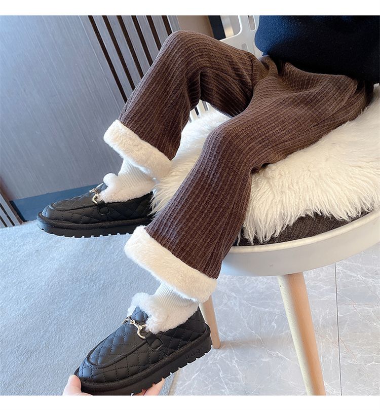 nvxiot Fashion Winter Keep Warm Children Cotton Padded Plush Pants Thicken Plus Velvet Childrens Wear Clothes Girls Boot Cut trousers