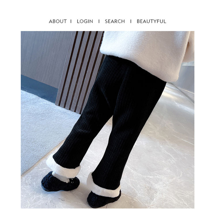 nvxiot Fashion Winter Keep Warm Children Cotton Padded Plush Pants Thicken Plus Velvet Childrens Wear Clothes Girls Boot Cut trousers