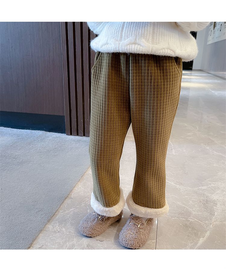 nvxiot Fashion Winter Keep Warm Children Cotton Padded Plush Pants Thicken Plus Velvet Childrens Wear Clothes Girls Boot Cut trousers