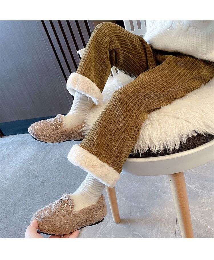 nvxiot Fashion Winter Keep Warm Children Cotton Padded Plush Pants Thicken Plus Velvet Childrens Wear Clothes Girls Boot Cut trousers