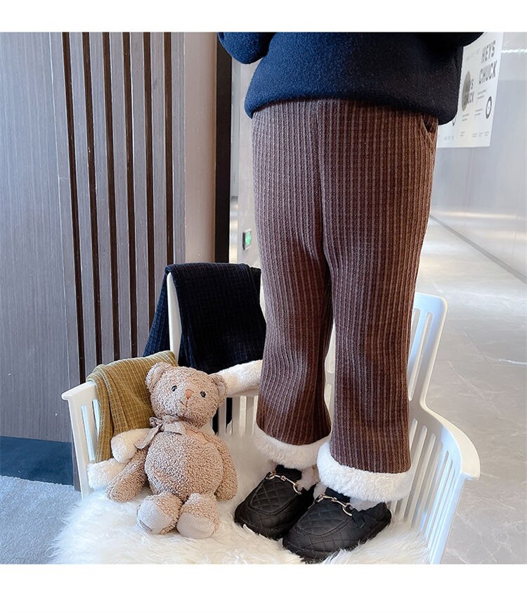 nvxiot Fashion Winter Keep Warm Children Cotton Padded Plush Pants Thicken Plus Velvet Childrens Wear Clothes Girls Boot Cut trousers