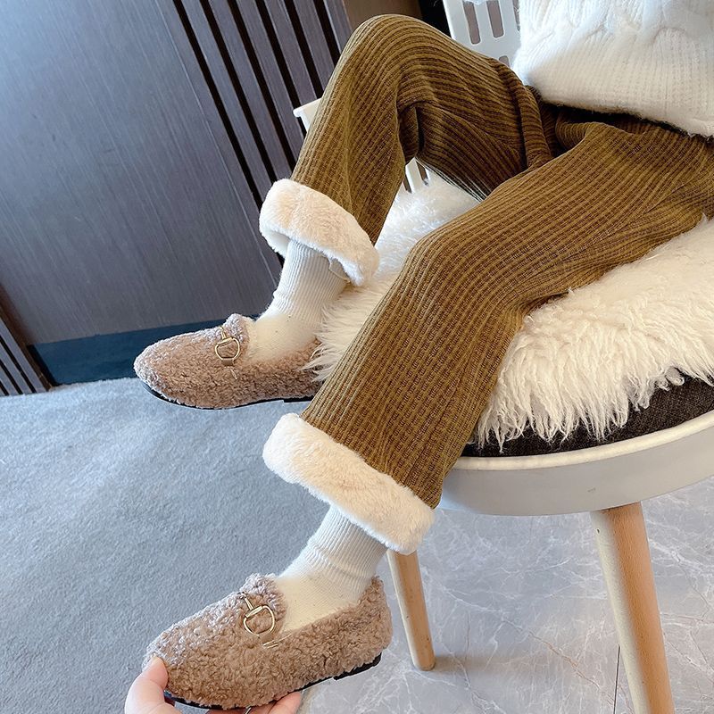 nvxiot Fashion Winter Keep Warm Children Cotton Padded Plush Pants Thicken Plus Velvet Childrens Wear Clothes Girls Boot Cut trousers
