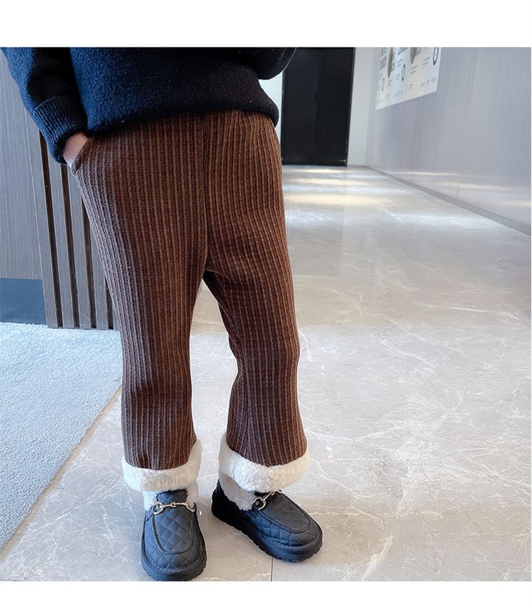 nvxiot Fashion Winter Keep Warm Children Cotton Padded Plush Pants Thicken Plus Velvet Childrens Wear Clothes Girls Boot Cut trousers