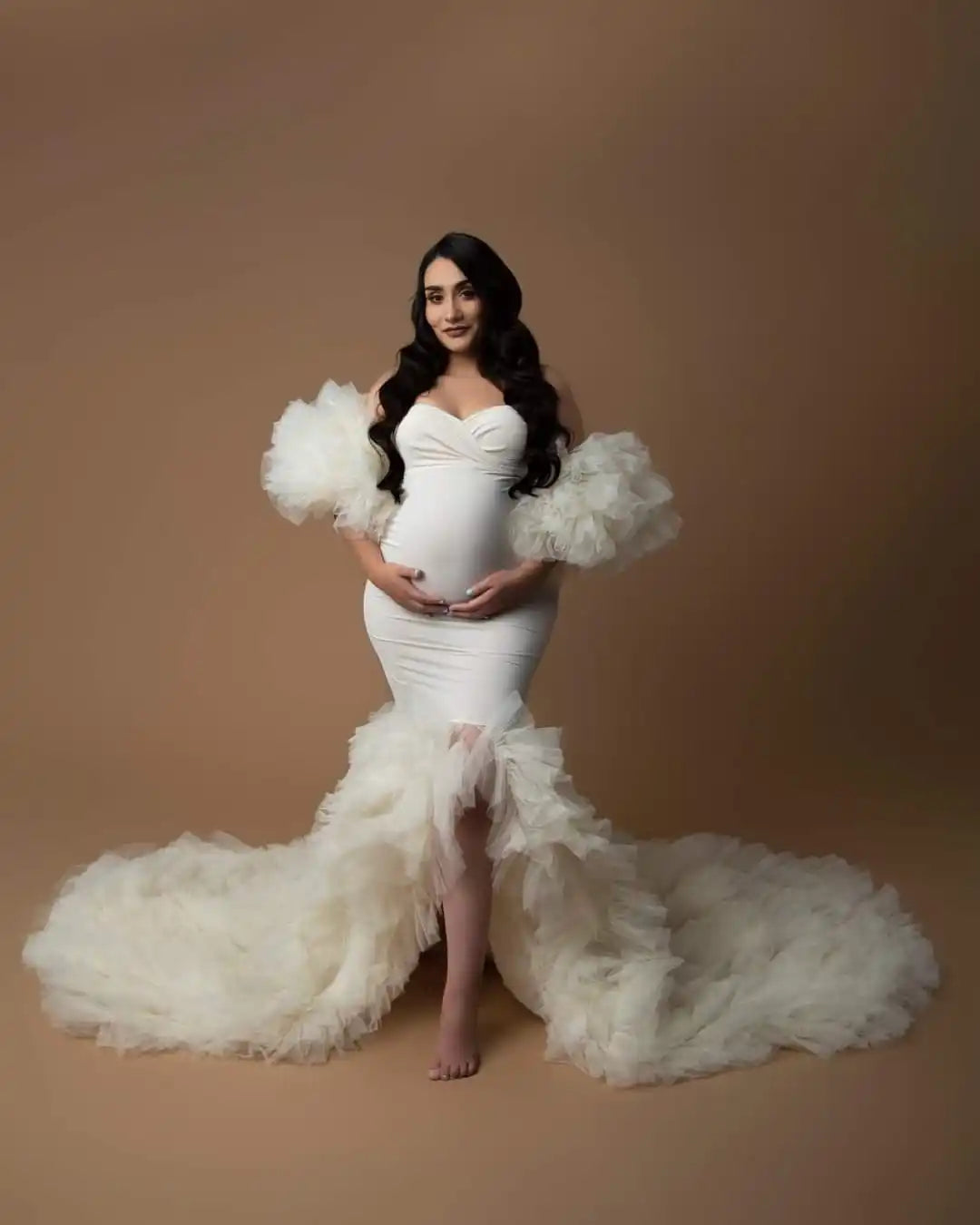 nvxiot - Ivory Mermaid Maternity Dresses for Photo Shoot Mixi Tulle Split Maternity Gowns Custom Made Bathrobe Sleepwear