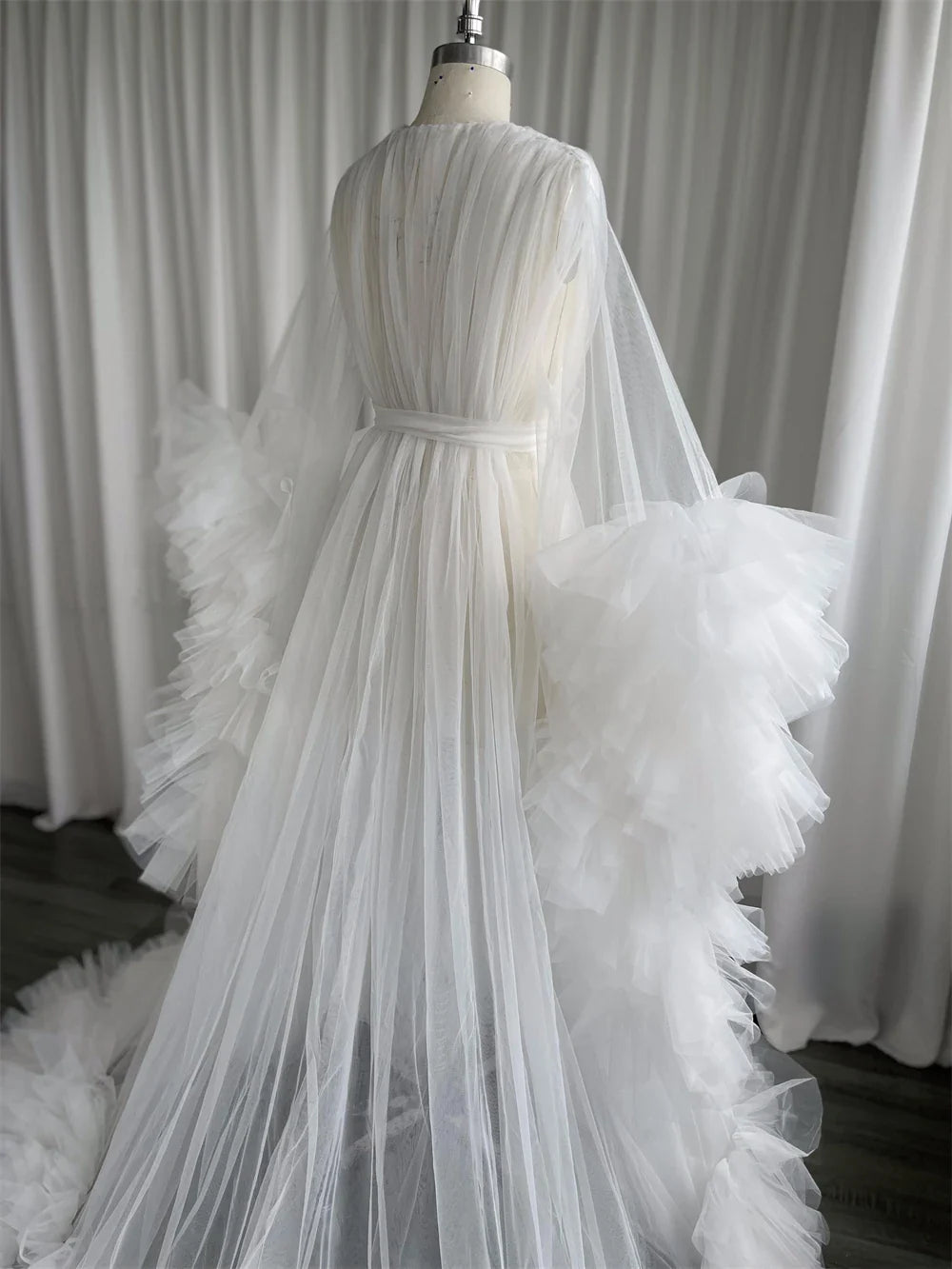 nvxiot - White Bridal Robe Maternity Dresses Women Long Tulle Bathrobe Dress Photo Shoot Birthday Bride Wed Fluffy Party Sleepwear