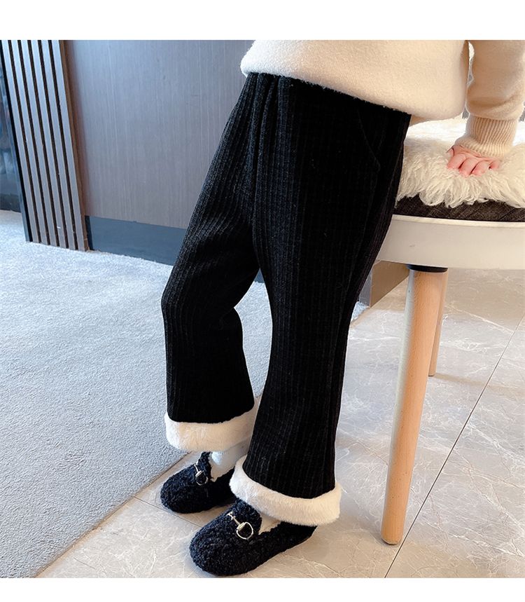 nvxiot Fashion Winter Keep Warm Children Cotton Padded Plush Pants Thicken Plus Velvet Childrens Wear Clothes Girls Boot Cut trousers