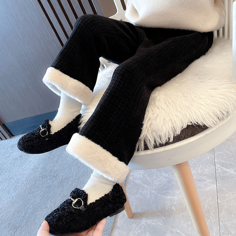 nvxiot Fashion Winter Keep Warm Children Cotton Padded Plush Pants Thicken Plus Velvet Childrens Wear Clothes Girls Boot Cut trousers