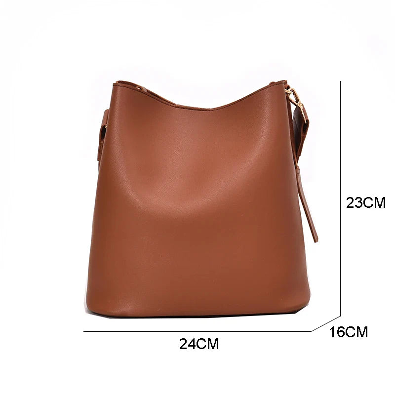 nvxiot - casual wide strap bucket bag designer women shoulder bags luxury pu crossbody bag large capacity messenger bag simply purse