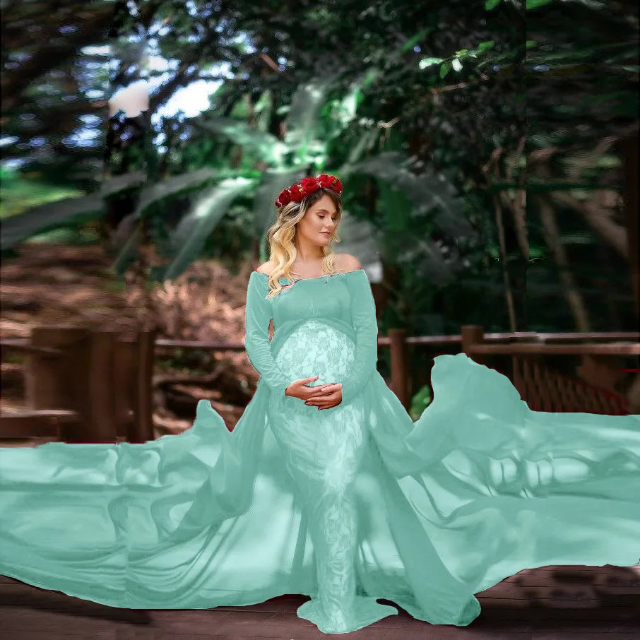 nvxiot - New Sexy Maternity Photoshoot Dress Lace Chiffon Pregnancy Dress Photography Prop Long Pregnant Women Maxi Gown For Baby Showers