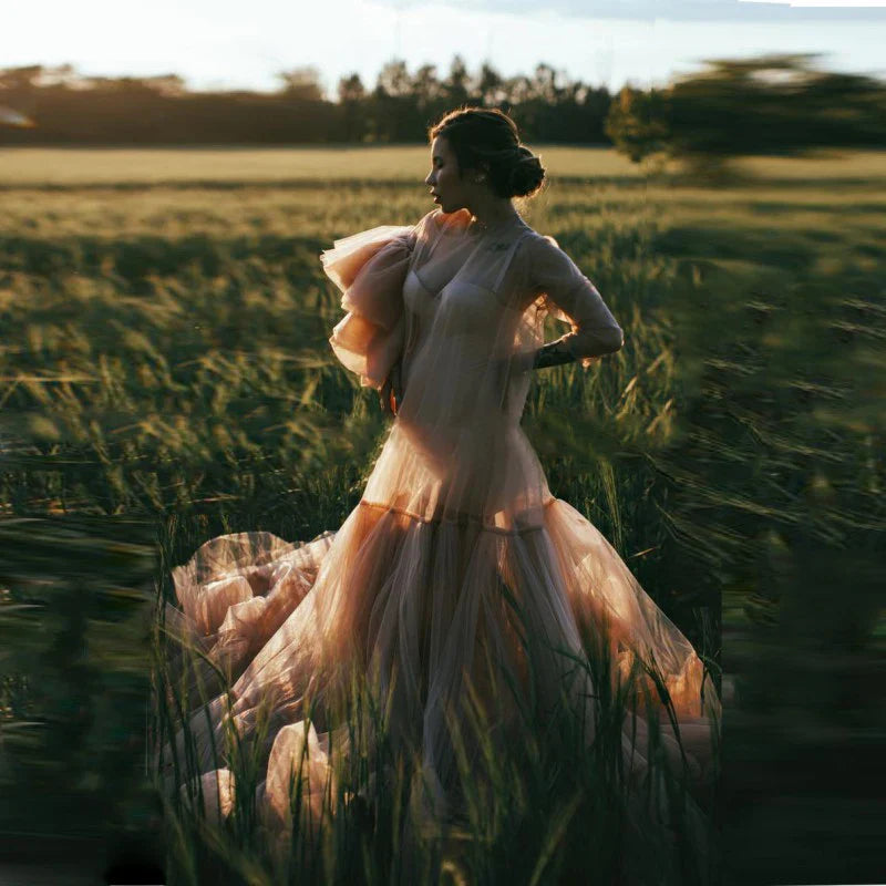 nvxiot - Dusty Pink Tulle Maternity Dress Bridal Robes for Photoshoot See Through Long Women Party Dresses Photography Gowns Custom Made