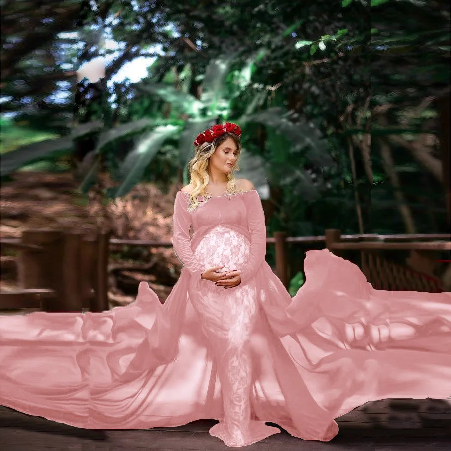 nvxiot - New Sexy Maternity Photoshoot Dress Lace Chiffon Pregnancy Dress Photography Prop Long Pregnant Women Maxi Gown For Baby Showers