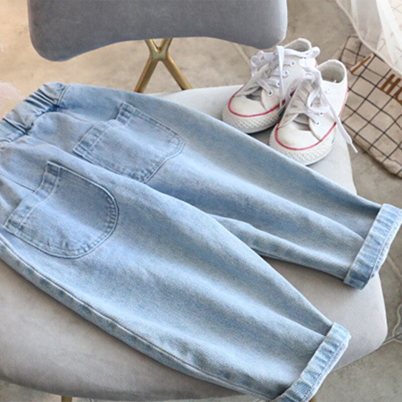 nvxiot Kids Pants Autumn New Korean Version New Girl'S Japanese Style Three-Dimensional Cut Casual Straight-Leg Jeans