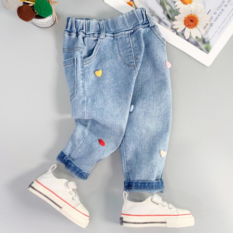 nvxiot Kids Pants Autumn New Korean Version New Girl'S Japanese Style Three-Dimensional Cut Casual Straight-Leg Jeans