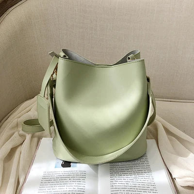 nvxiot - casual wide strap bucket bag designer women shoulder bags luxury pu crossbody bag large capacity messenger bag simply purse
