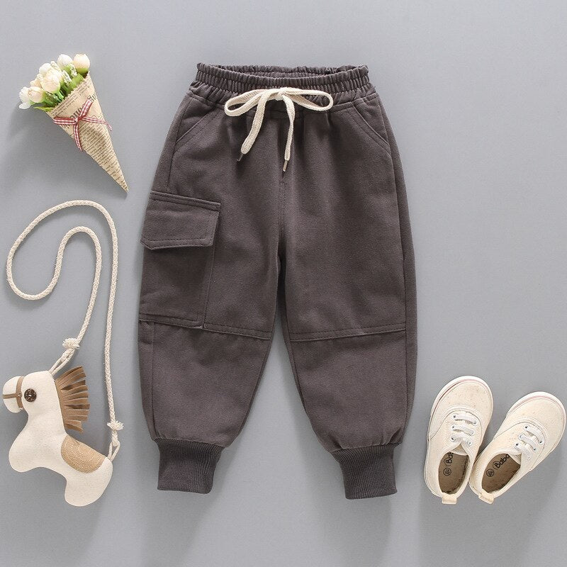 nvxiot Girls Pants Solid Color Children's Pockets Pants Children's Trousers Spring and Autumn Girls Clothing