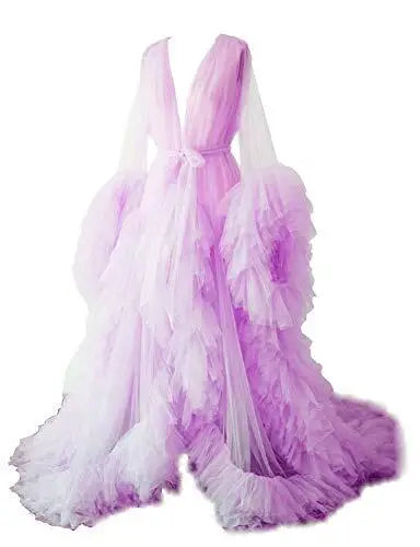 nvxiot - Maternity Robes Bathrobe Sky Blue Women Long Tulle Dresses Photo Shoot Birthday Party Bridal Fluffy Party Sleepwear Custom Made