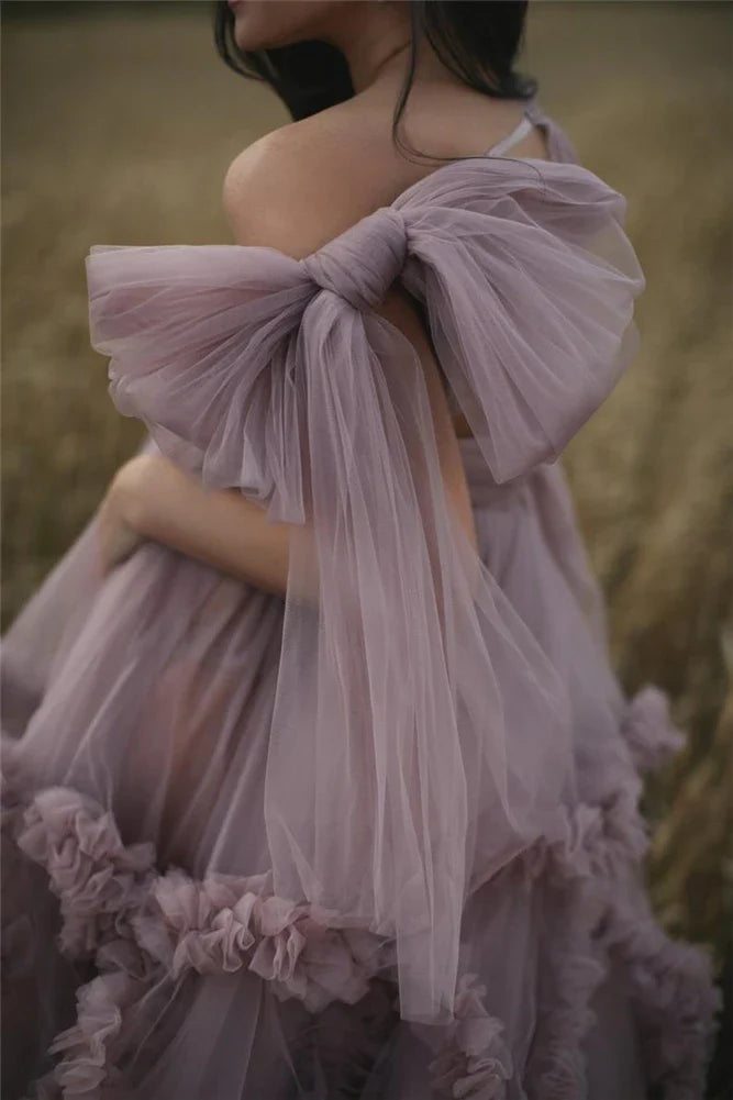 nvxiot - Dusty Pink Maternity Dress Robes for Photo Shoot or baby shower Ruffle Tulle Chic Women Dresses Nightgown Photography Robe