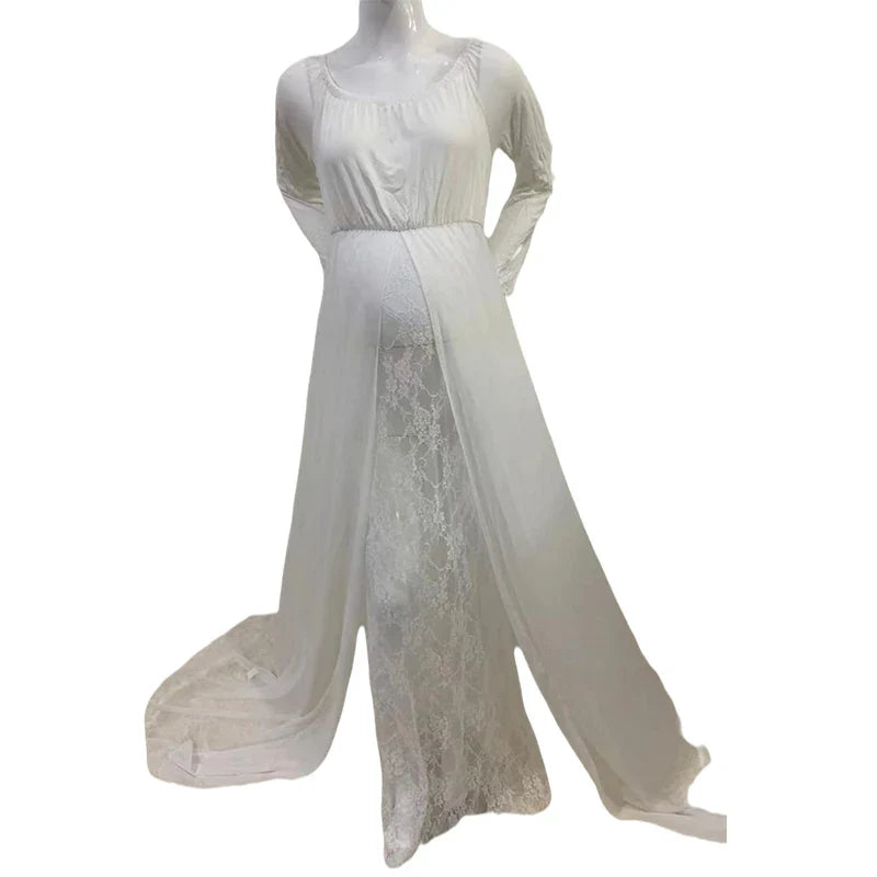 nvxiot - New Sexy Maternity Photoshoot Dress Lace Chiffon Pregnancy Dress Photography Prop Long Pregnant Women Maxi Gown For Baby Showers