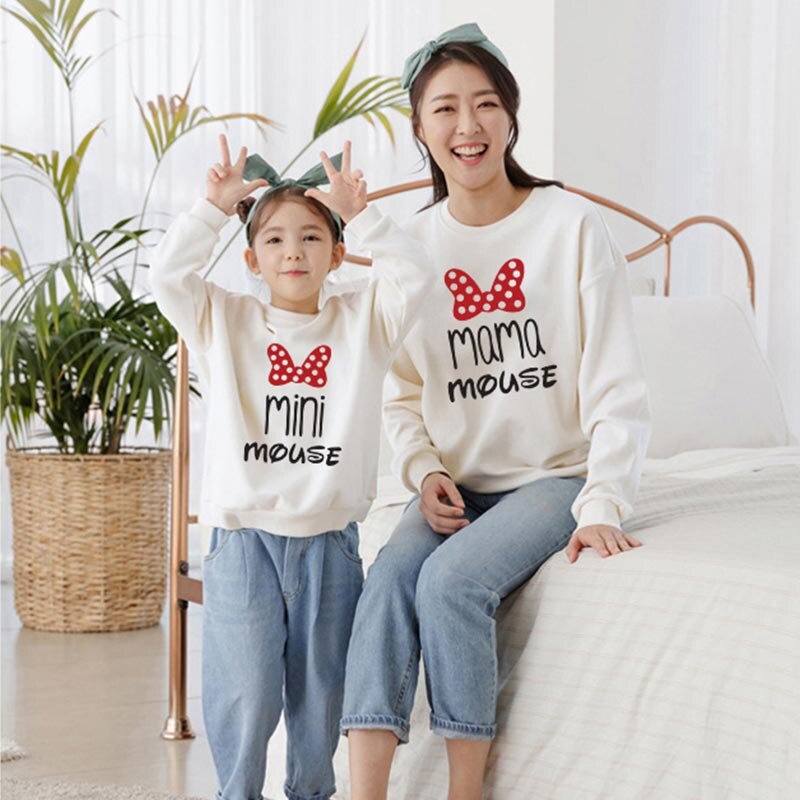 nvxiot Autumn Mother Daughter Matching Sweaters Family Set Butterfly Mom Mum Baby Mommy and Me Clothes Women Girls Cotton Sweatshirts