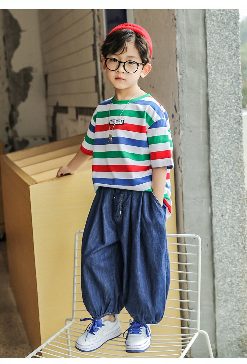 nvxiot Boys Girls Plus Size Jeans Autumn Summer New Loose Korean Casual Harem Pants Baby Spring And Autumn Wide-leg Children's Tro