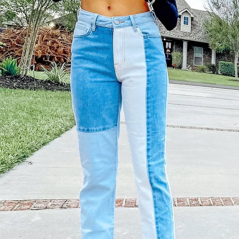 nvxiot - Indie Style 90s Women Jeans Patchwork High Waist Long Trousers Vintage Fashion Grunge Pants Autumn Summer Streetwear Harajuku