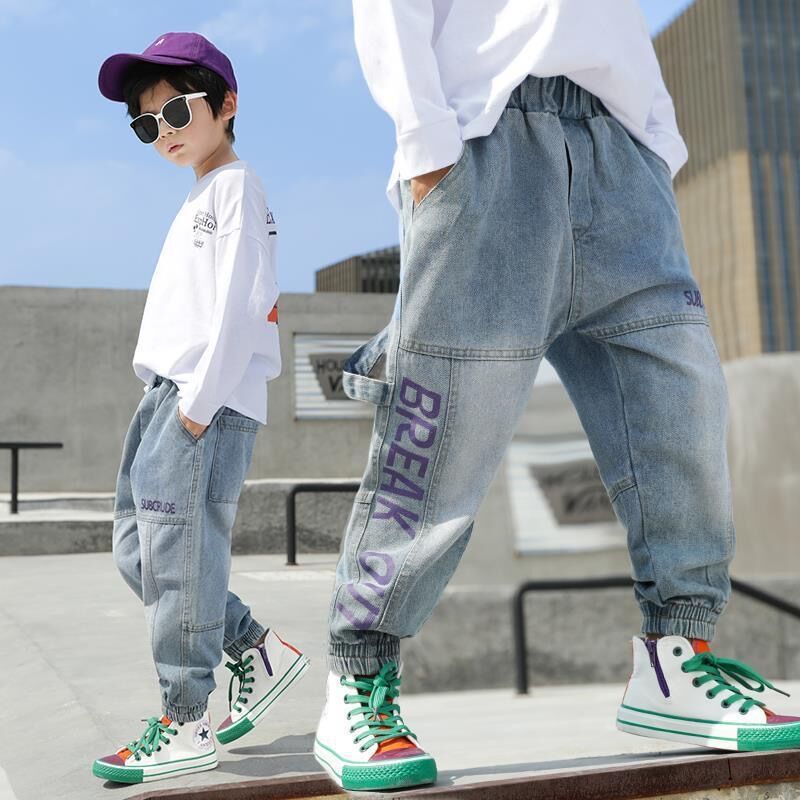 nvxiot Boys Pants Casual Pants Children Spring and Autumn Fashion Trend Washed Jeans Pants High Quality Korean Style Kids Pants