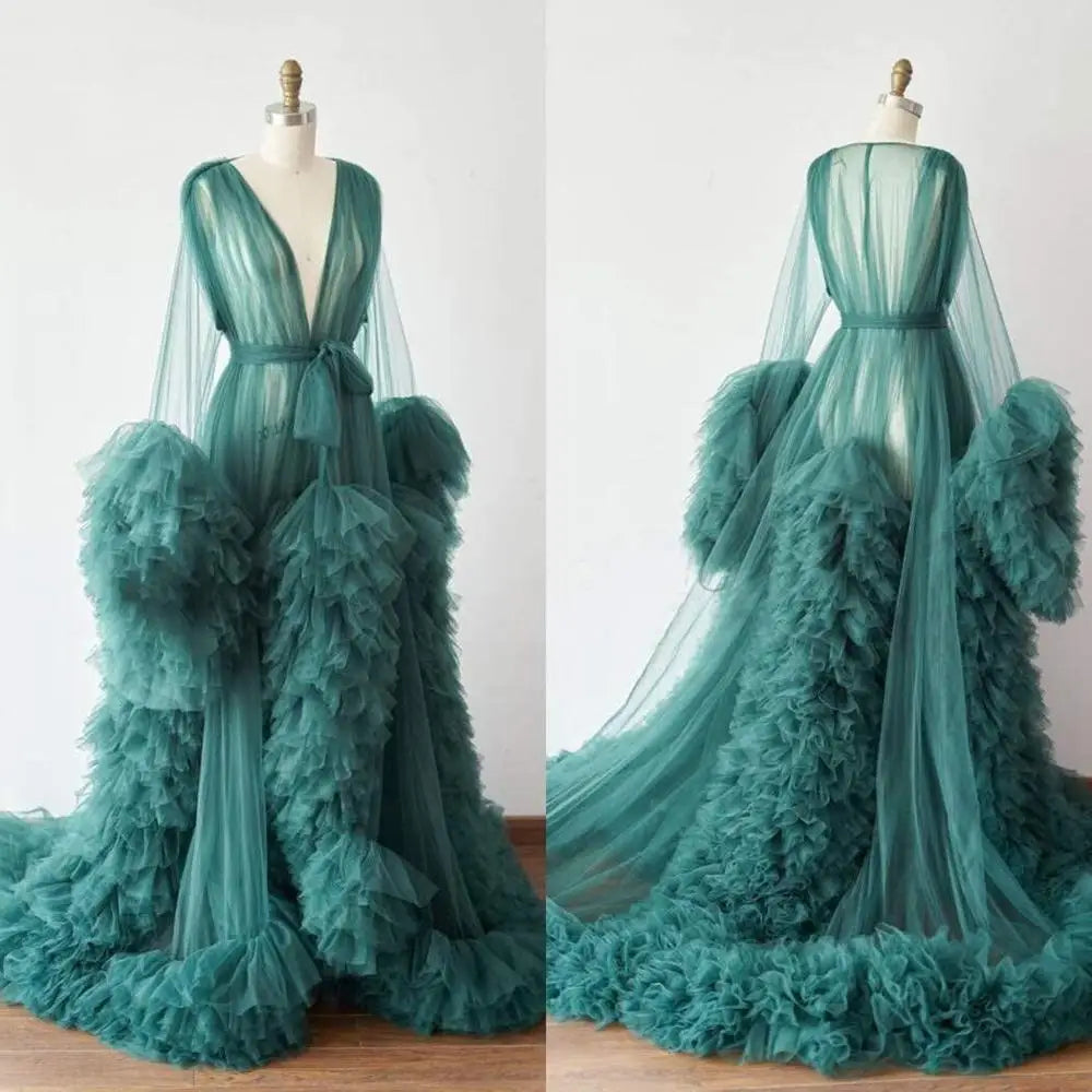 nvxiot - Maternity Robes Bathrobe Sky Blue Women Long Tulle Dresses Photo Shoot Birthday Party Bridal Fluffy Party Sleepwear Custom Made