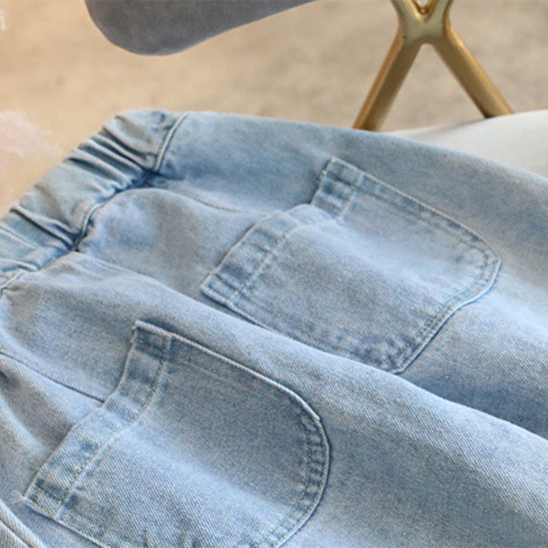 nvxiot Kids Pants Autumn New Korean Version New Girl'S Japanese Style Three-Dimensional Cut Casual Straight-Leg Jeans