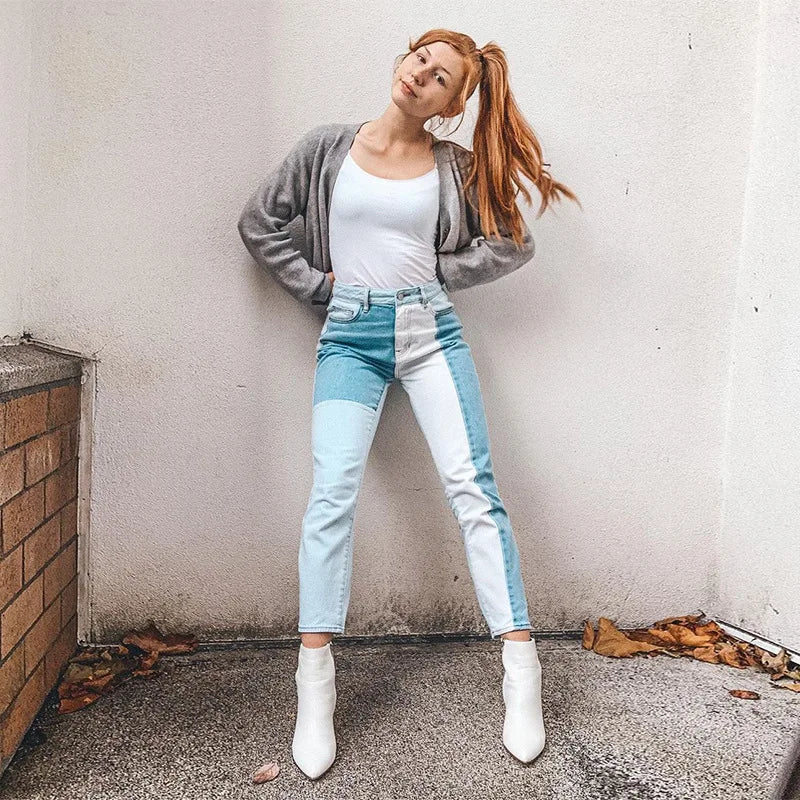 nvxiot - Indie Style 90s Women Jeans Patchwork High Waist Long Trousers Vintage Fashion Grunge Pants Autumn Summer Streetwear Harajuku