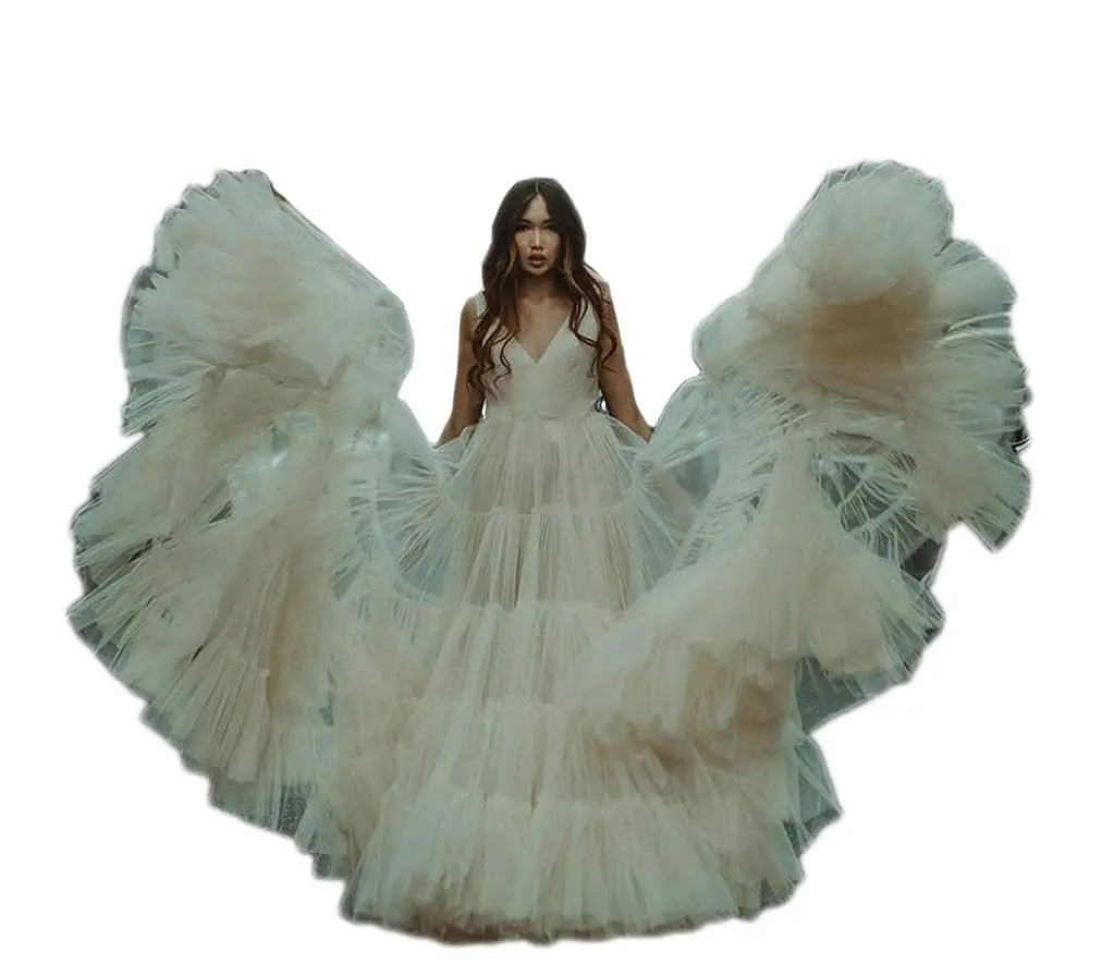 nvxiot - Sexy Pregnant Women Photoshoot Robe Bridal Shawl Maternity Photo Dress Open Back Concelled Zipper Buttons Fluffy Fotografie Gown