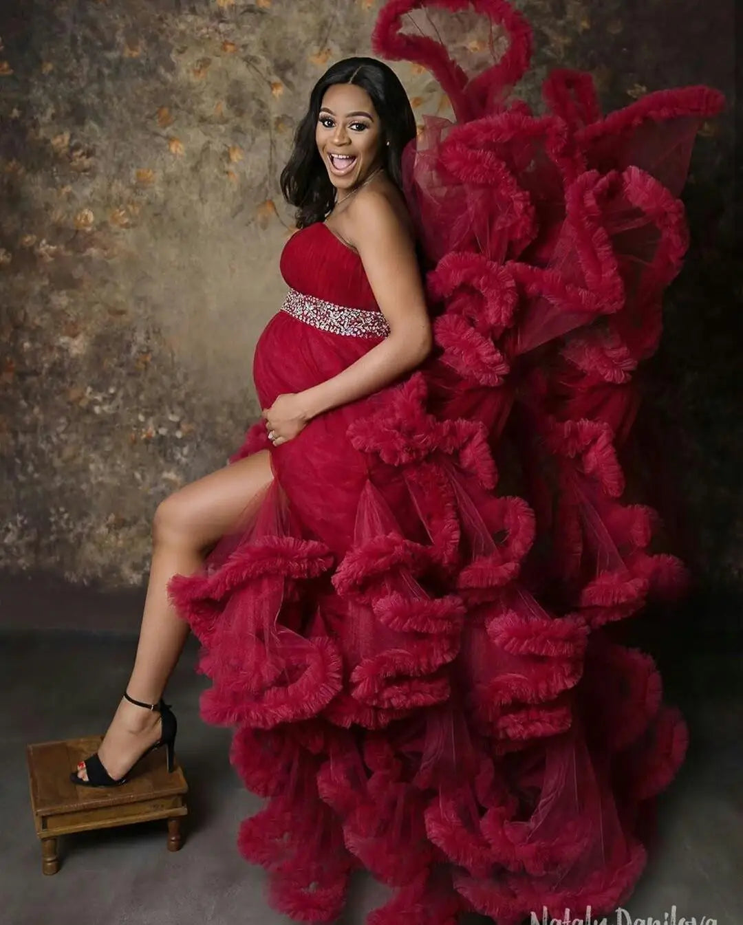 nvxiot - Maternity Dress For Photo Pregnant Women Sexy Tiered Ruffles Nigh Robes Mermaid Gown Pregnancy Dress Baby Shower Prom Wear